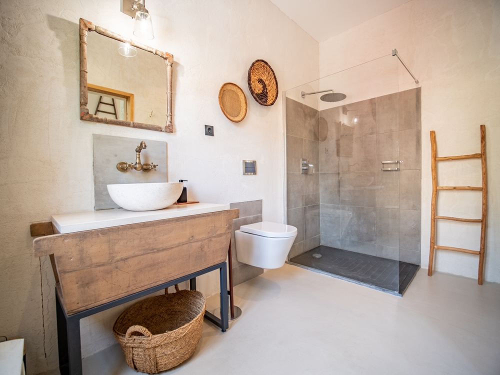 mamparas duch baño rustico